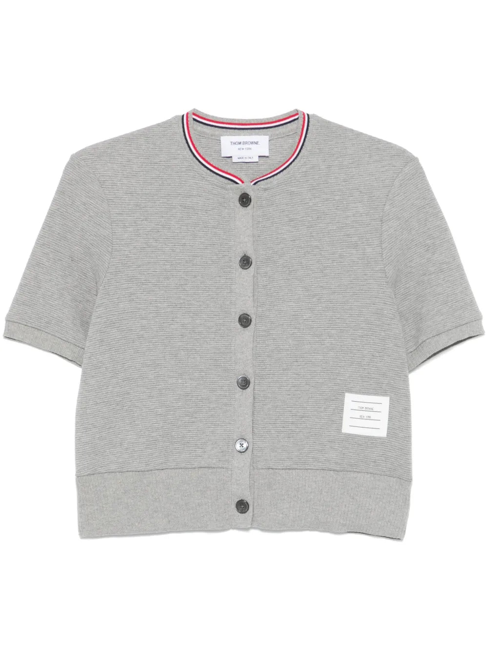 THOM BROWNE クリーム クロップドスウェット Cotton 4 Bar Classic Pullover Sweatshirt | Thom Browne