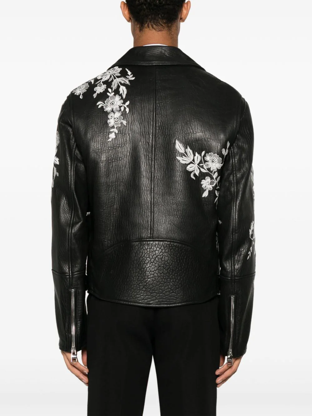ALEXANDER MCQUEEN - FLORAL EMBROIDERED LEATHER BIKER JACKET